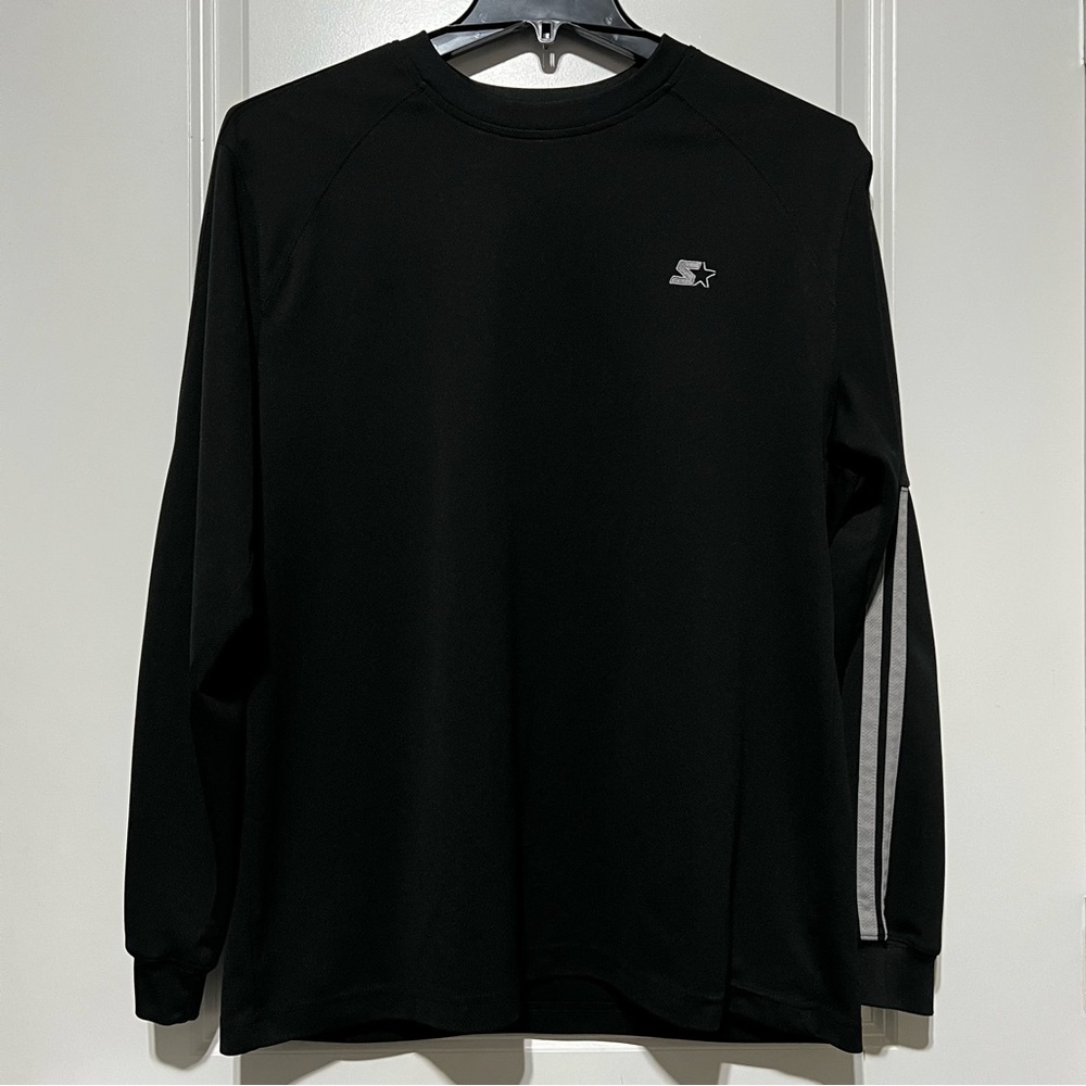 Starter Men’s LS Activewear Crewneck T-Shirt in Black/Gray